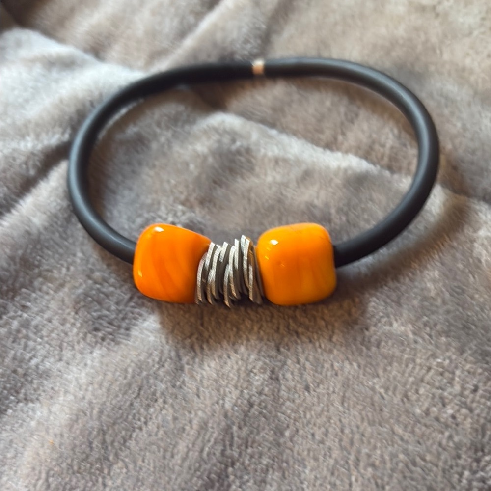 Orange and Silver Modern Bracelet with Metallic Accents